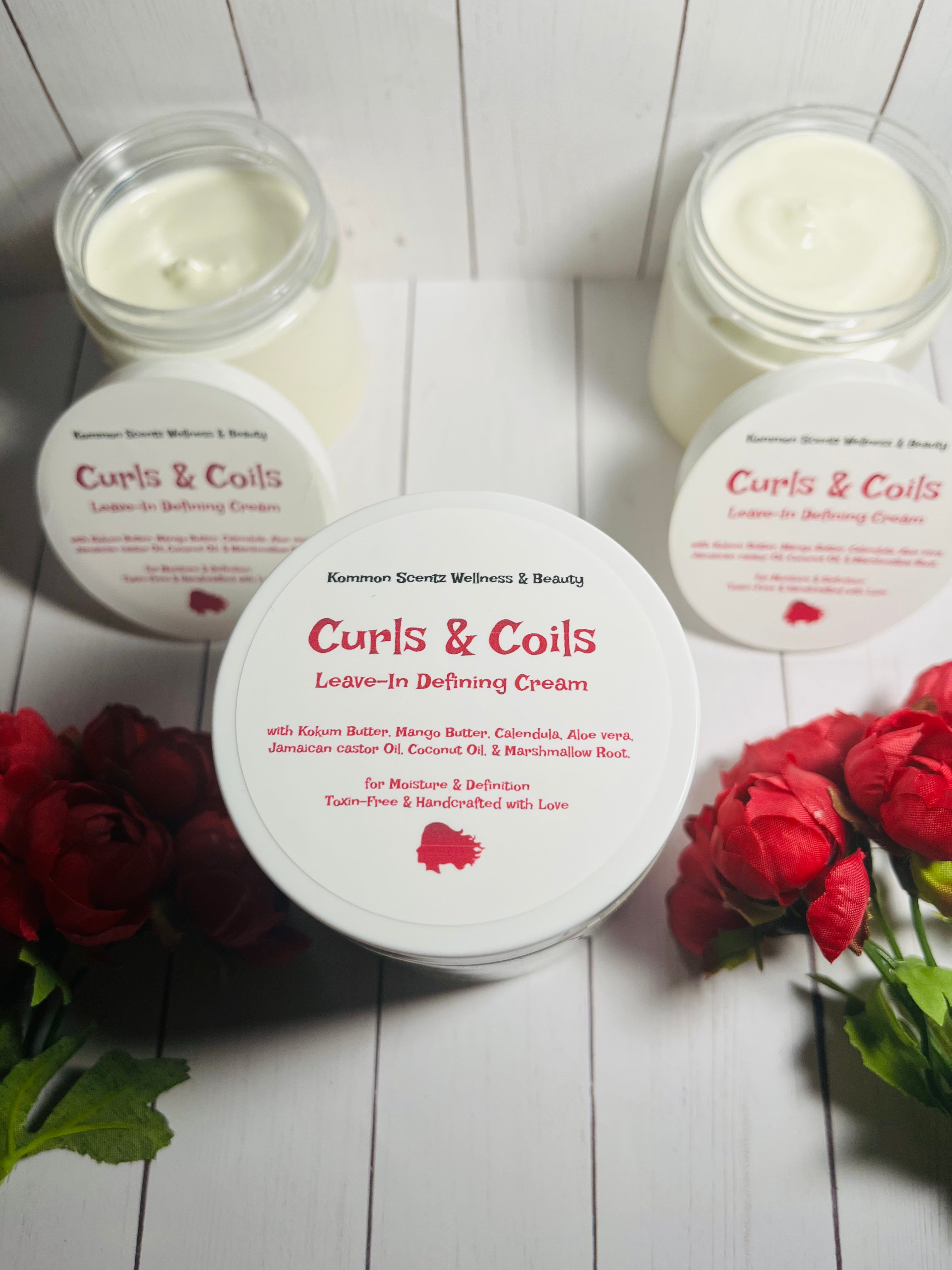 “Curls & Coils Leave-In Defining Cream” (4oz) & (8oz)